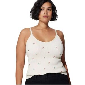 Torrid White Embroidered Floral Ribbed Knit Camisole Tank Top Size 2X Cottage